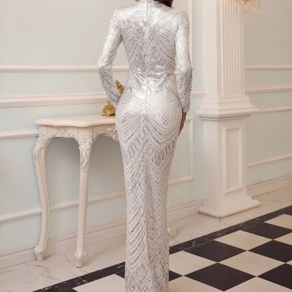Dresses | Shein White Sequin Wedding Gown Formal Dress L | Poshmark